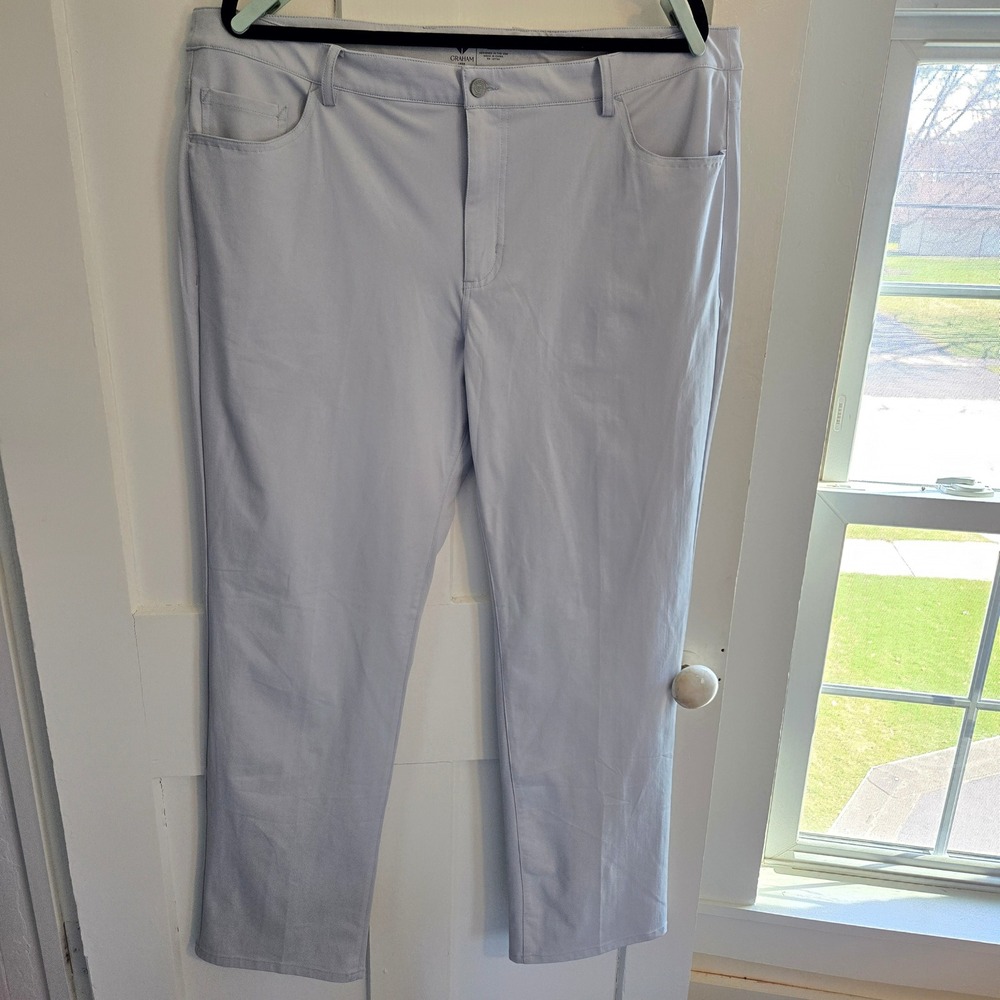 Graham Luxe Golf Pants Mens 40x32 Light Gray‎ Chino Lightweight Performance Tech